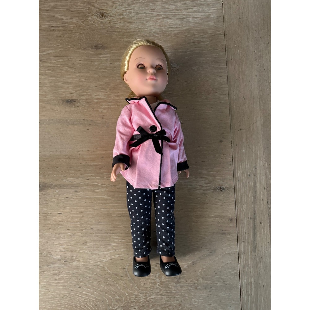 Our Generation 18 Inch Blonde Hair Blue Eye Doll Pink Pea Coat Polka Dot Pants